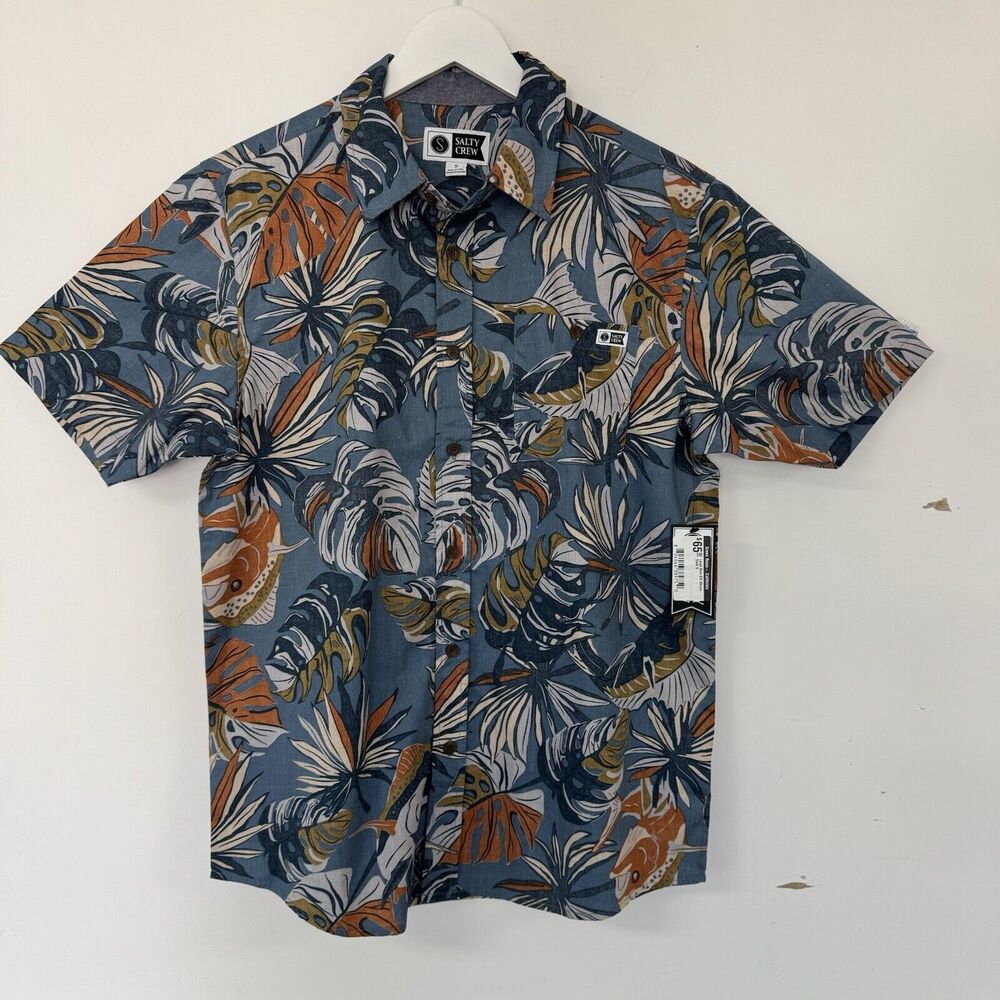 Salty Crew Large Kine Slate S/S Woven Shirt Pocket Reverse Print Marlin Small - Picture 2 of 10